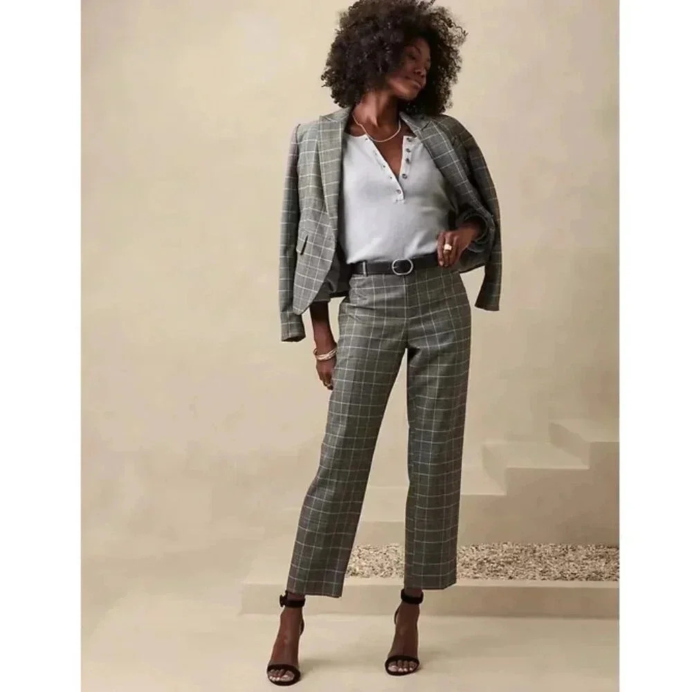 Banana Republic Factory Avery Straight Pants Plaid Grey Size 8